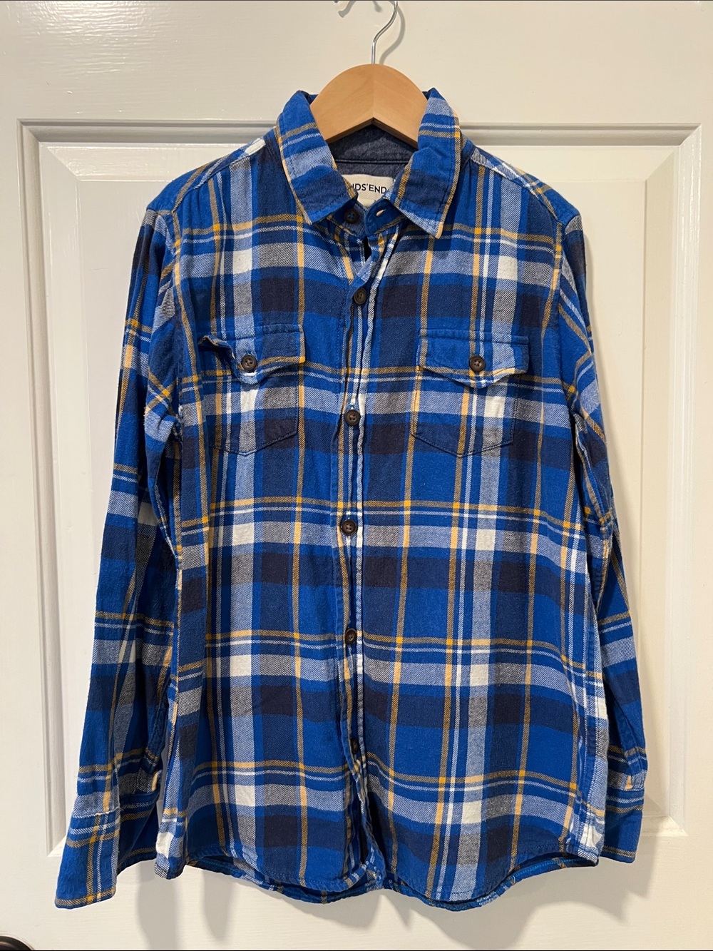 Lands' End Royal Blue and Navy Plaid Button-Down Shirt